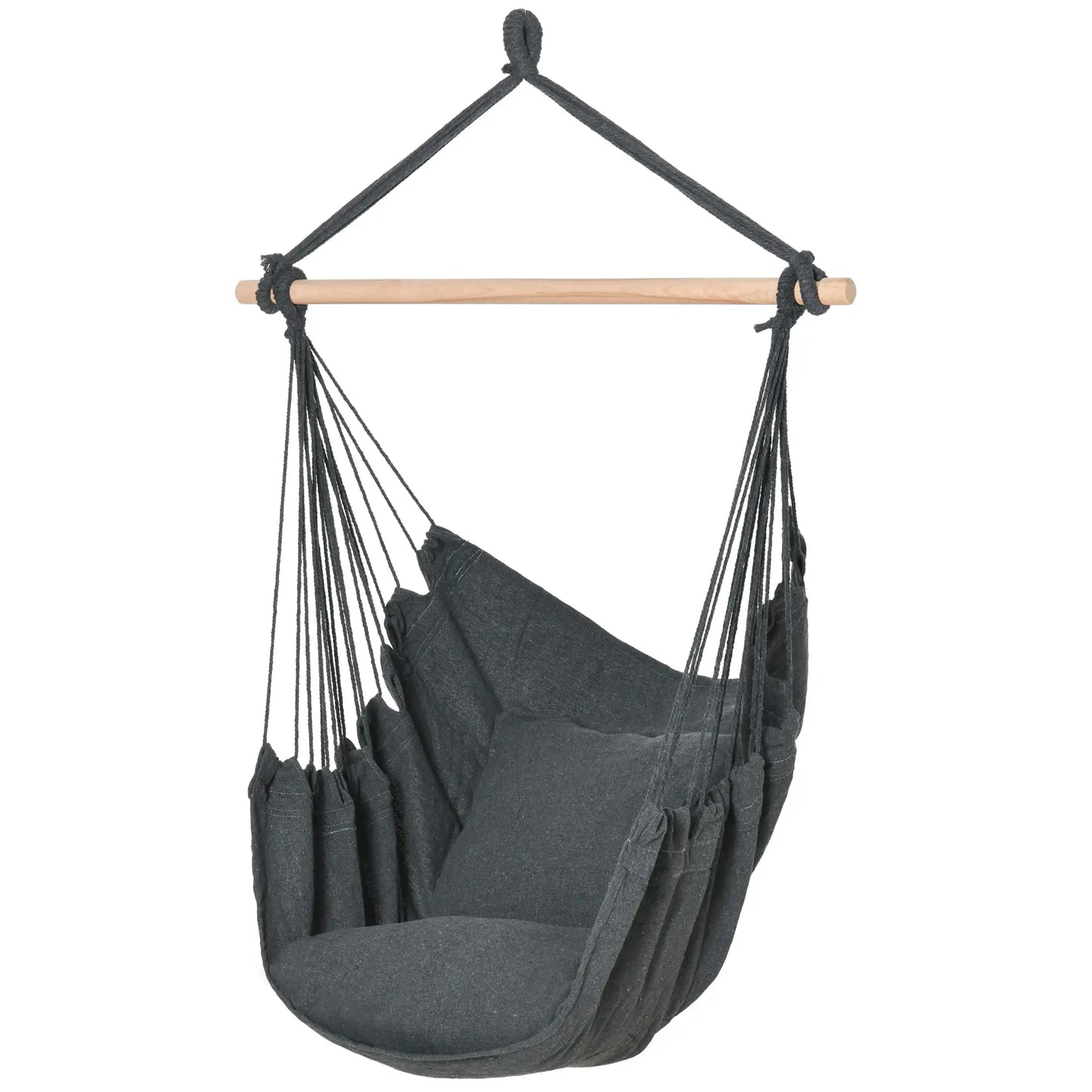 Hanging Macrame Chair, Cotton w/ Two Cushions, Dark Grey Hammock Swings at Gallery Canada