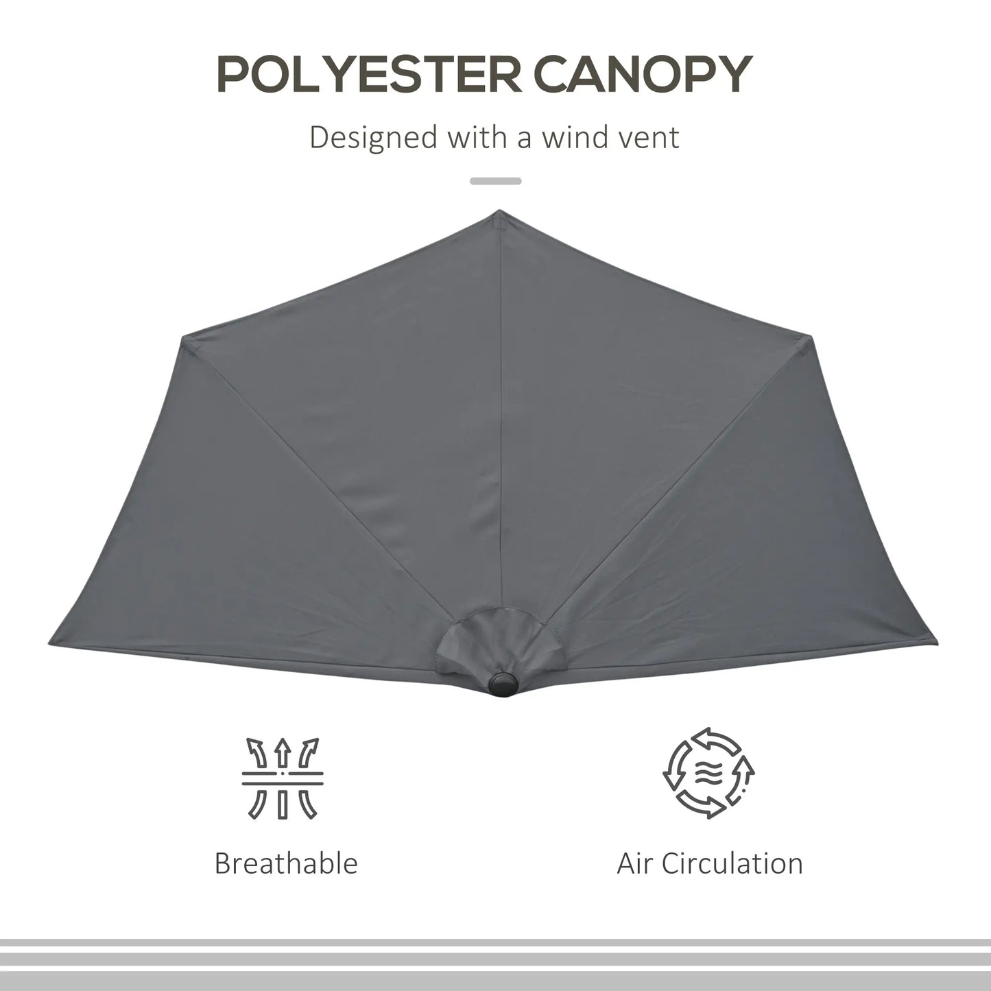 9.8ft Half Umbrella, Semi Round Patio Parasol, Crank Handle, Top Vent, Grey Sun Umbrellas at Gallery Canada