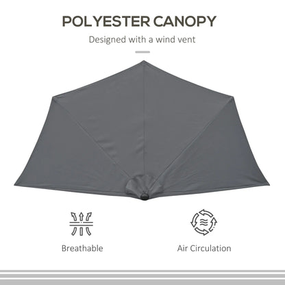 9.8ft Half Umbrella, Semi Round Patio Parasol, Crank Handle, Top Vent, Grey Sun Umbrellas at Gallery Canada