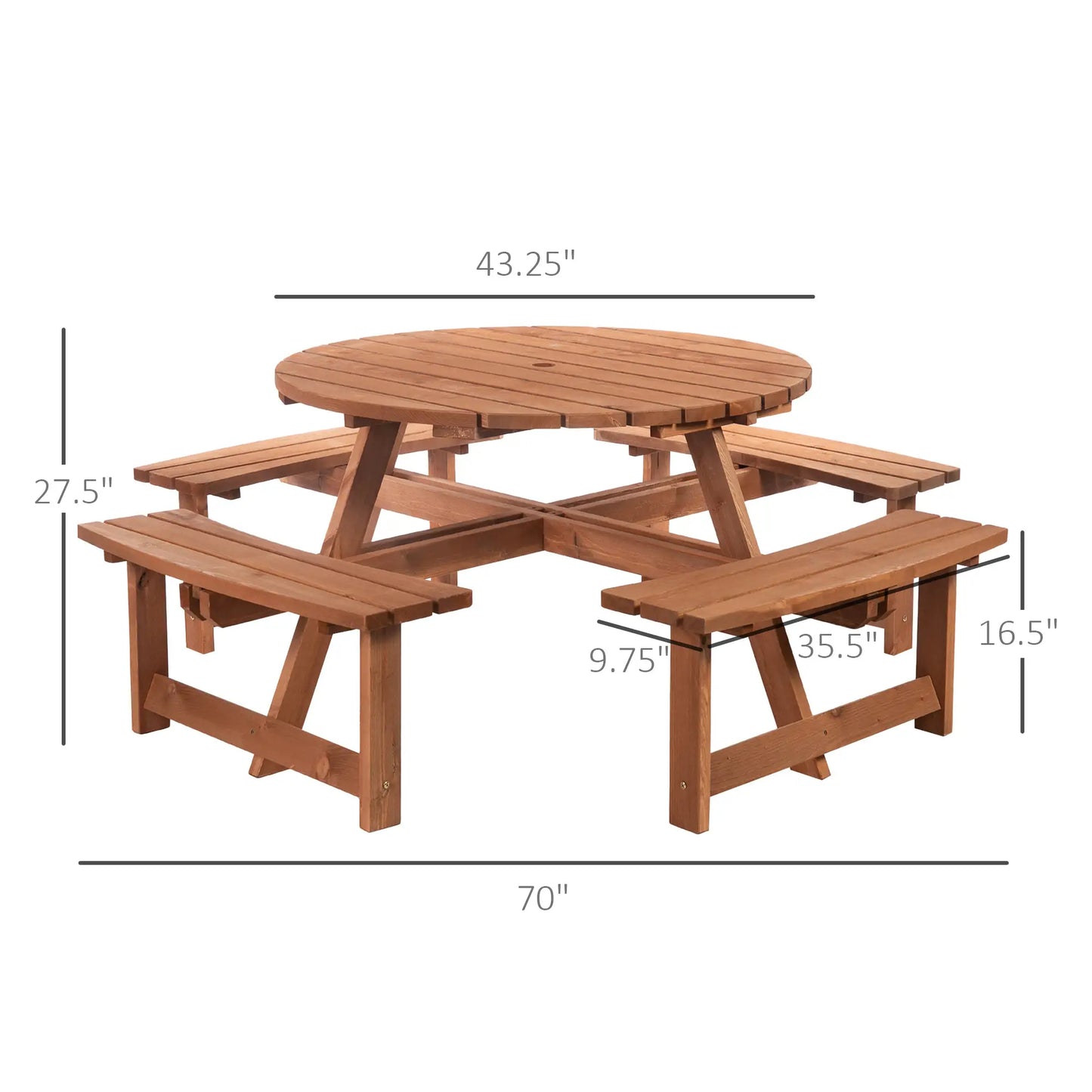 8 Seater Round Wooden Pub Bench, Picnic Table, Outdoor Patio Dining Set Outdoor Dining Sets at Gallery Canada
