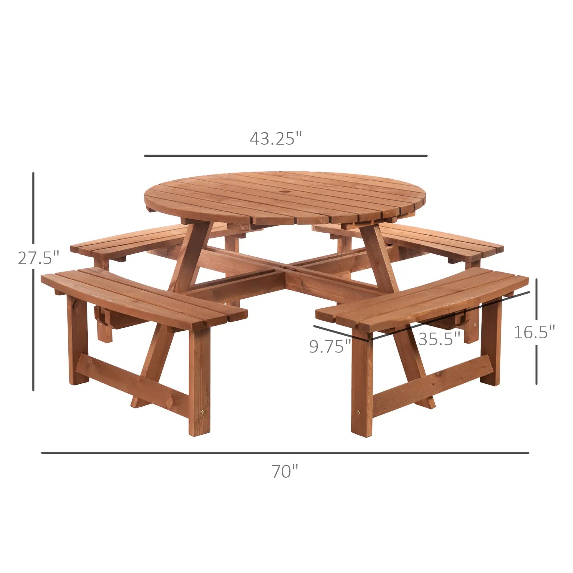 8 Seater Round Wooden Pub Bench, Picnic Table, Outdoor Patio Dining Set Outdoor Dining Sets at Gallery Canada