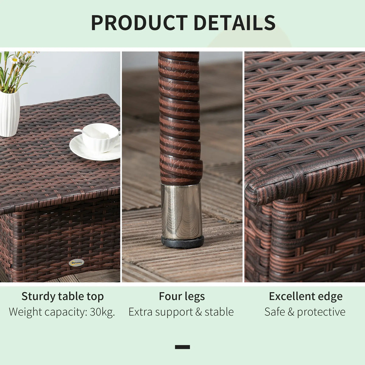 Wicker Patio Coffee Table With Plastic Board, 20", Mixed Brown Patio Side Tables at Gallery Canada