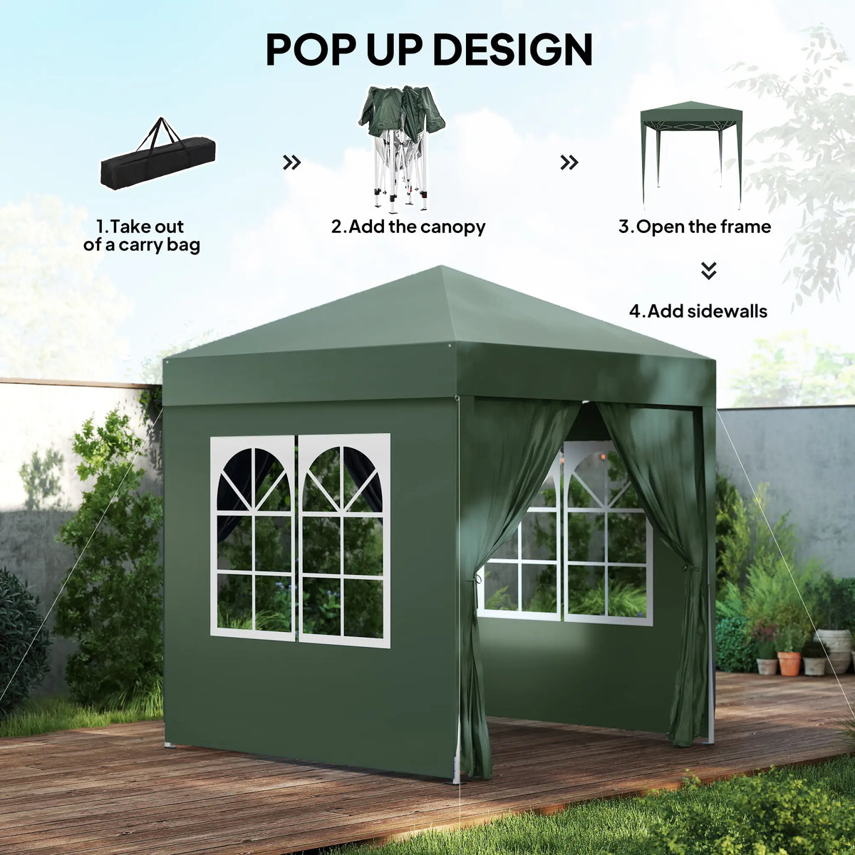 6.6'x6.6' Pop Up Canopy Tent, Instant Sun Shelter, Dark Green