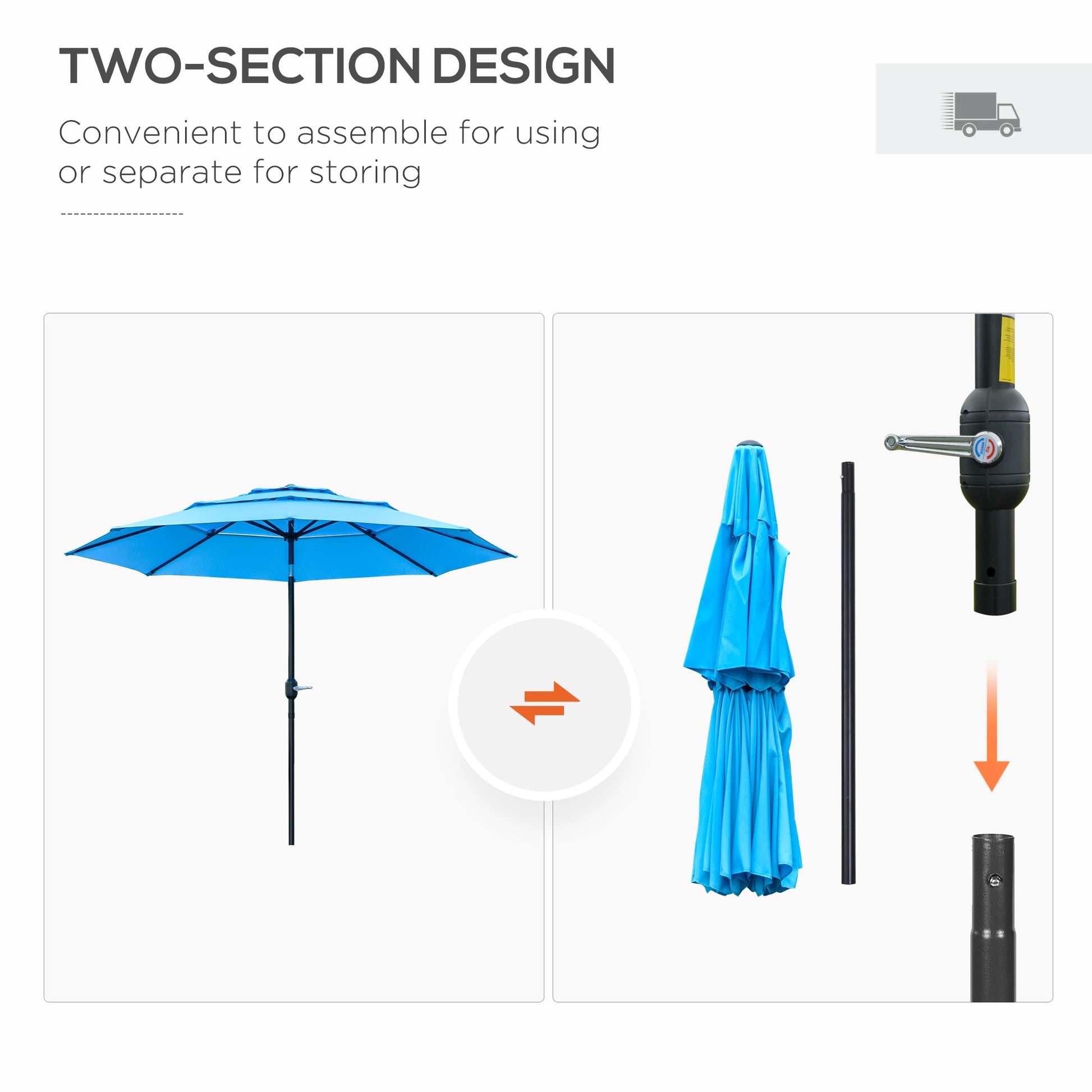 9FT 3 Tiers Patio Umbrella, Crank Push Button Tilt, Sky Blue Sun Umbrellas at Gallery Canada