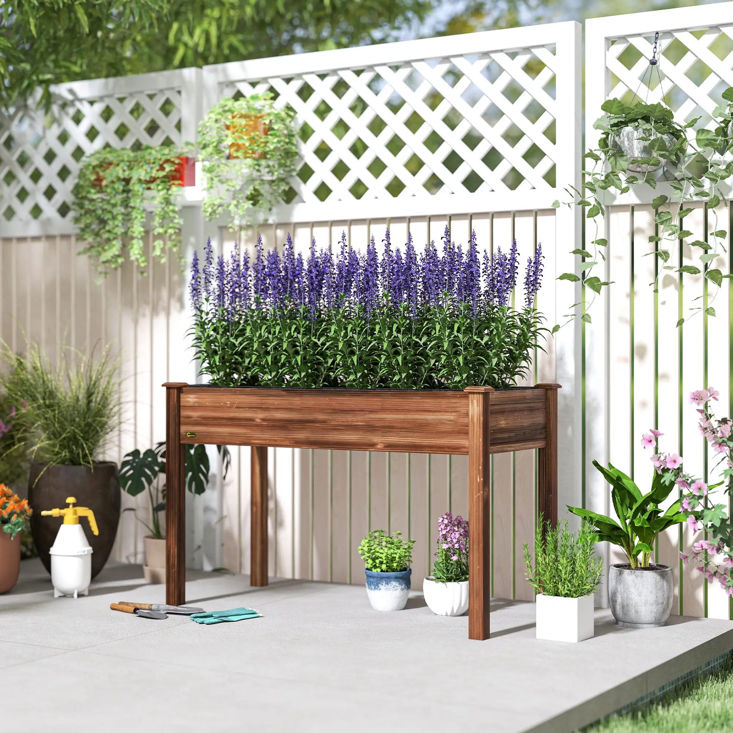 48" x 22" x 30" Wooden Patio Raised Garden Bed Planter, Carbonized Elevated Garden Beds at Gallery Canada