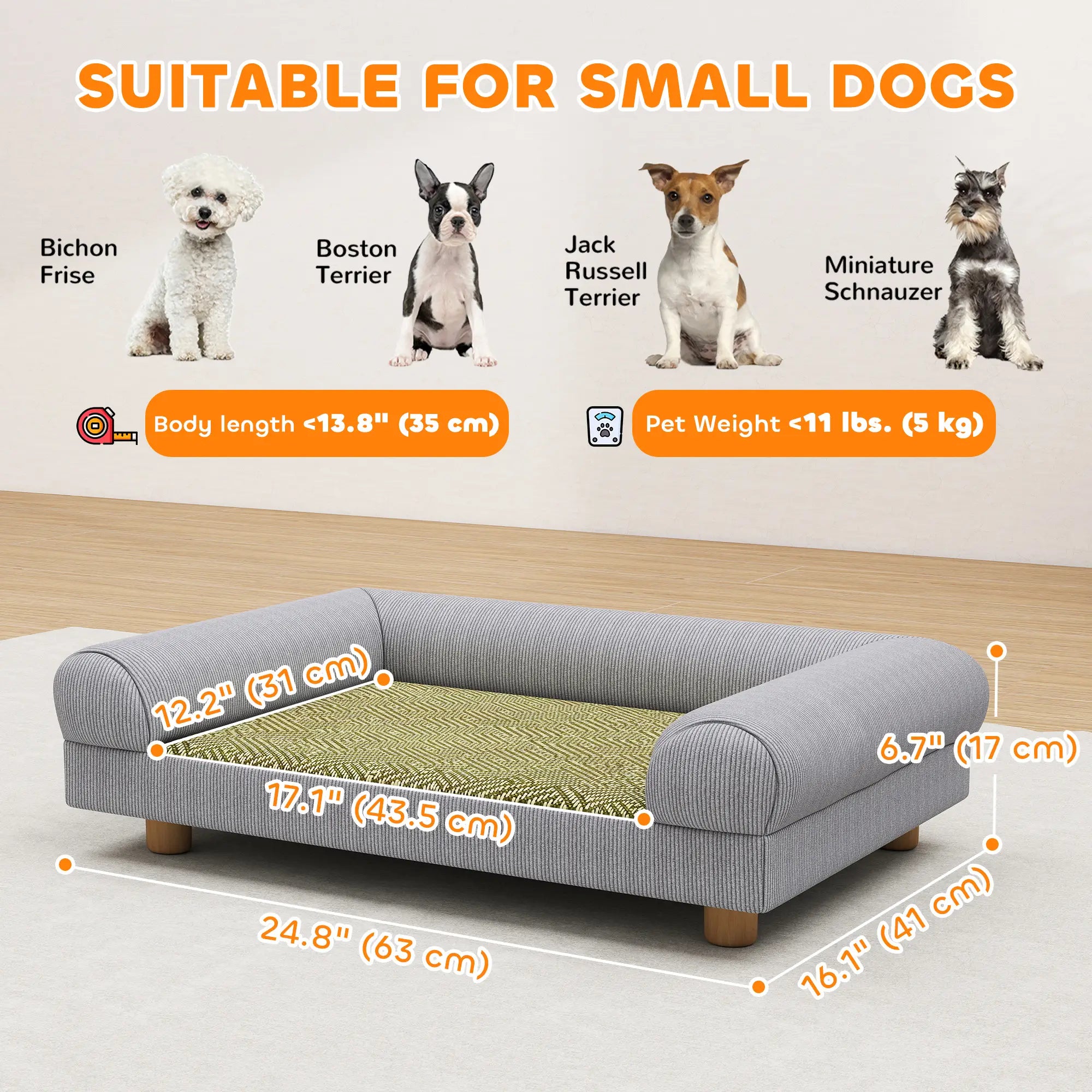 Pet Sofa, Dog Couch Bed for Small Dogs, Elevated with Solid Feet, Grey Dog Sofas at Gallery Canada