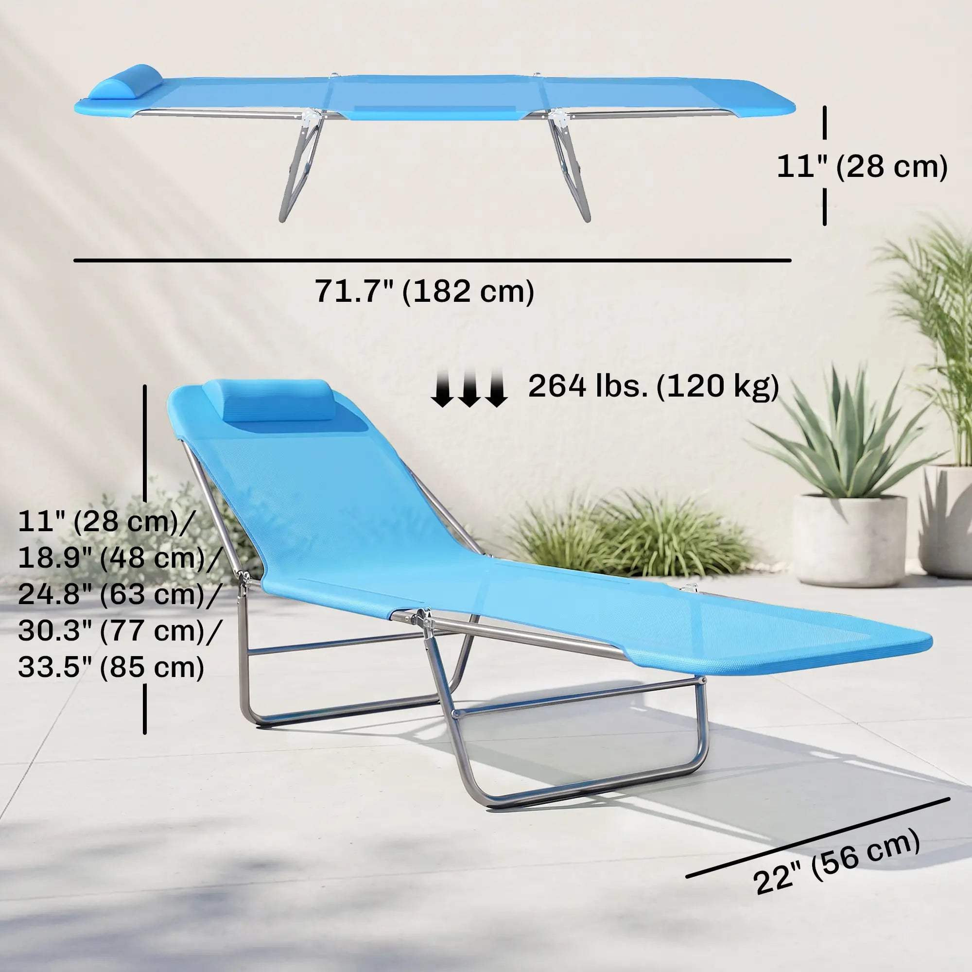 Portable Adjustable Reclining Lounge Chair, Folding Chaise, Blue Lounger Chairs at Gallery Canada