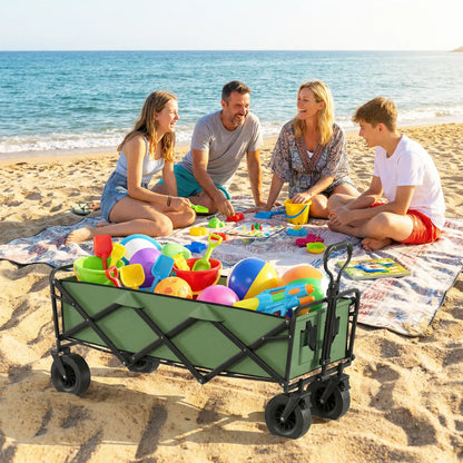 130L Folding Garden Cart, Heavy-Duty Collapsible Wagon With Wheels And Brakes, Green Folding Garden Carts at Gallery Canada