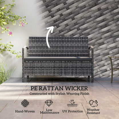 33 Gallon Outdoor Storage Bench, Wicker Deck Box Patio Seat, Grey Outdoor Benches at Gallery Canada