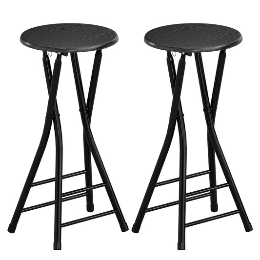 Set of 2 Foldable Barstools, Counter Height with Footrest, Steel Legs, Black Bar Stools Black at Gallery Canada