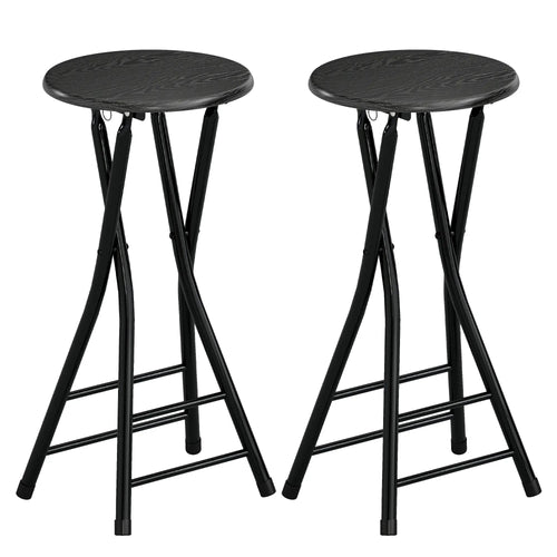 Set of 2 Foldable Barstools, Counter Height with Footrest, Steel Legs, Black