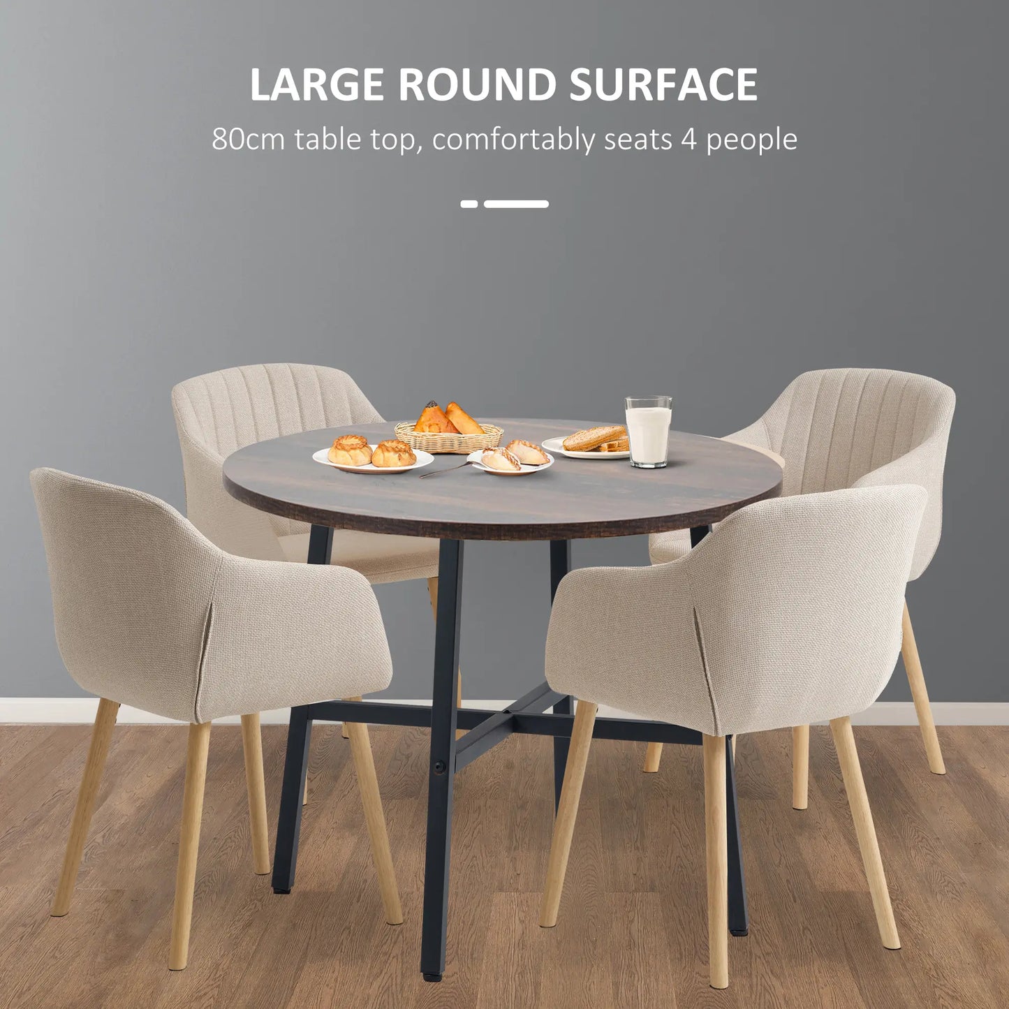 31.5" Dining Table, Industrial Kitchen Table Round, Steel Legs, Rustic Brown Dining Tables at Gallery Canada