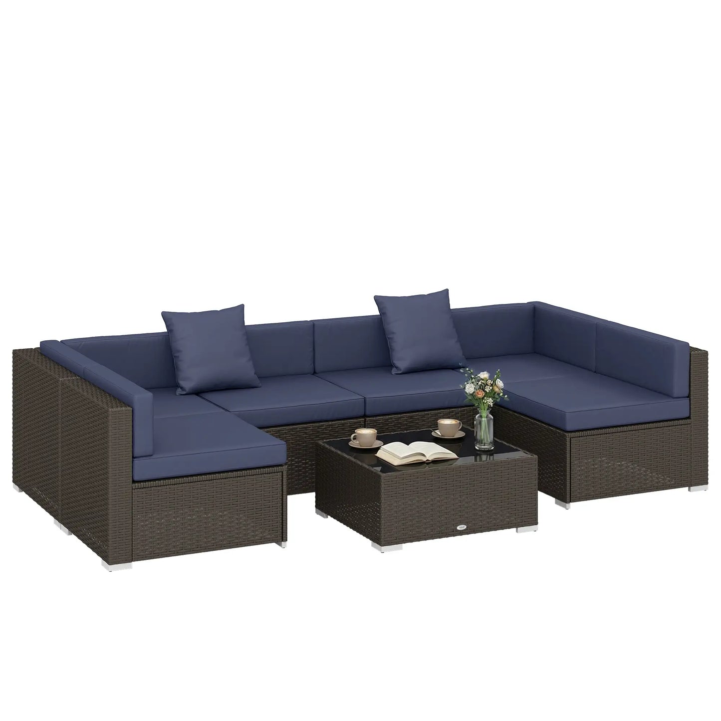 7pc Garden Wicker Sectional Set, Patio Rattan Lounge Sofa, Navy Blue Patio Furniture Sets at Gallery Canada