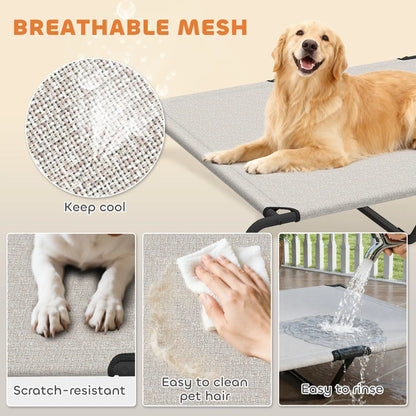 Large Dog Bed, Elevated Outdoor Cot, Breathable Mesh, Beige