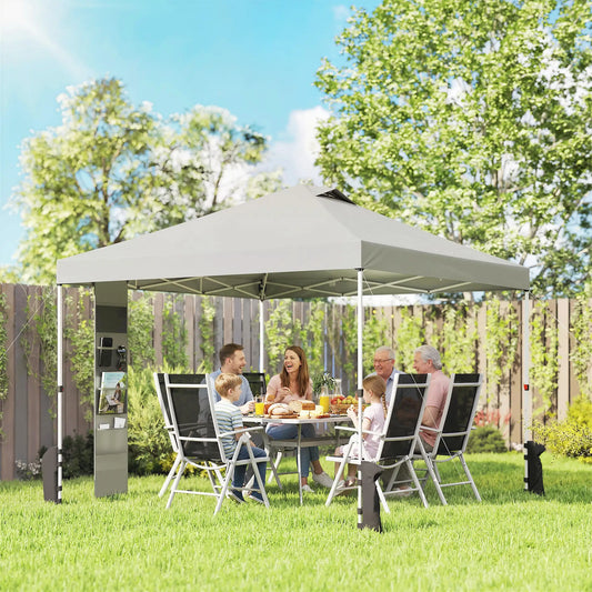 9.6 x 9.6 ft Pop Up Canopy Tent, UPF 50+, With Pockets, Sandbags, Wheeled Bag Pop Up Canopies Light Grey, White at Gallery Canada