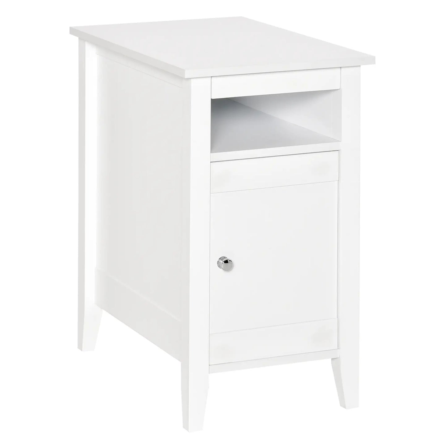3-Tier Wooden Nightstand, Pullout Shelf, Adjustable Shelf, Door Cabinet, White Side Tables at Gallery Canada