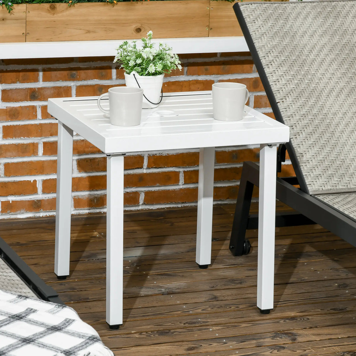 Patio Side Table With Umbrella Hole, Steel Frame, White Patio Side Tables at Gallery Canada