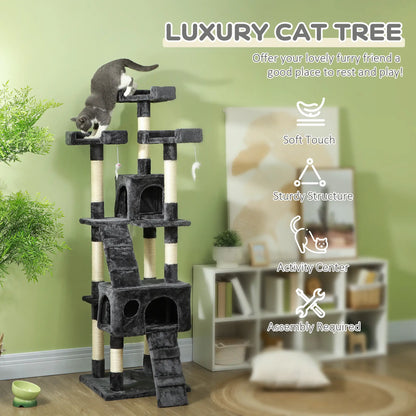 68-Inch Multi-Level Cat Scratching Tree, Kitty Activity Center, Grey Cat Towers at Gallery Canada