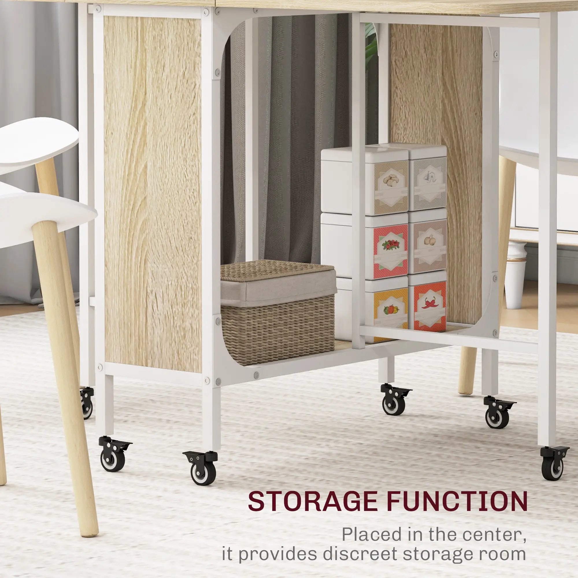 Folding Dining Table, Extendable Kitchen Table With Storage Shelf, Natural Wood Dining Tables at Gallery Canada