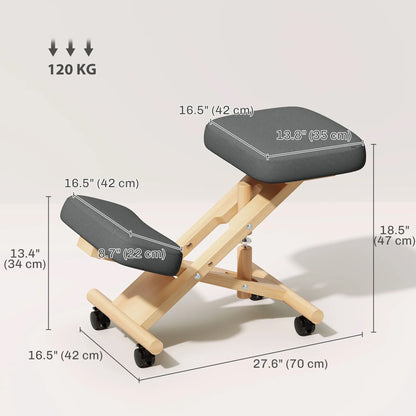 Ergonomic Kneeling Chair, Rubberwood Frame, Wheels, Dark Grey