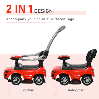 3 In 1 Ride On Push Car, Toddler Sliding Walking Car, Red