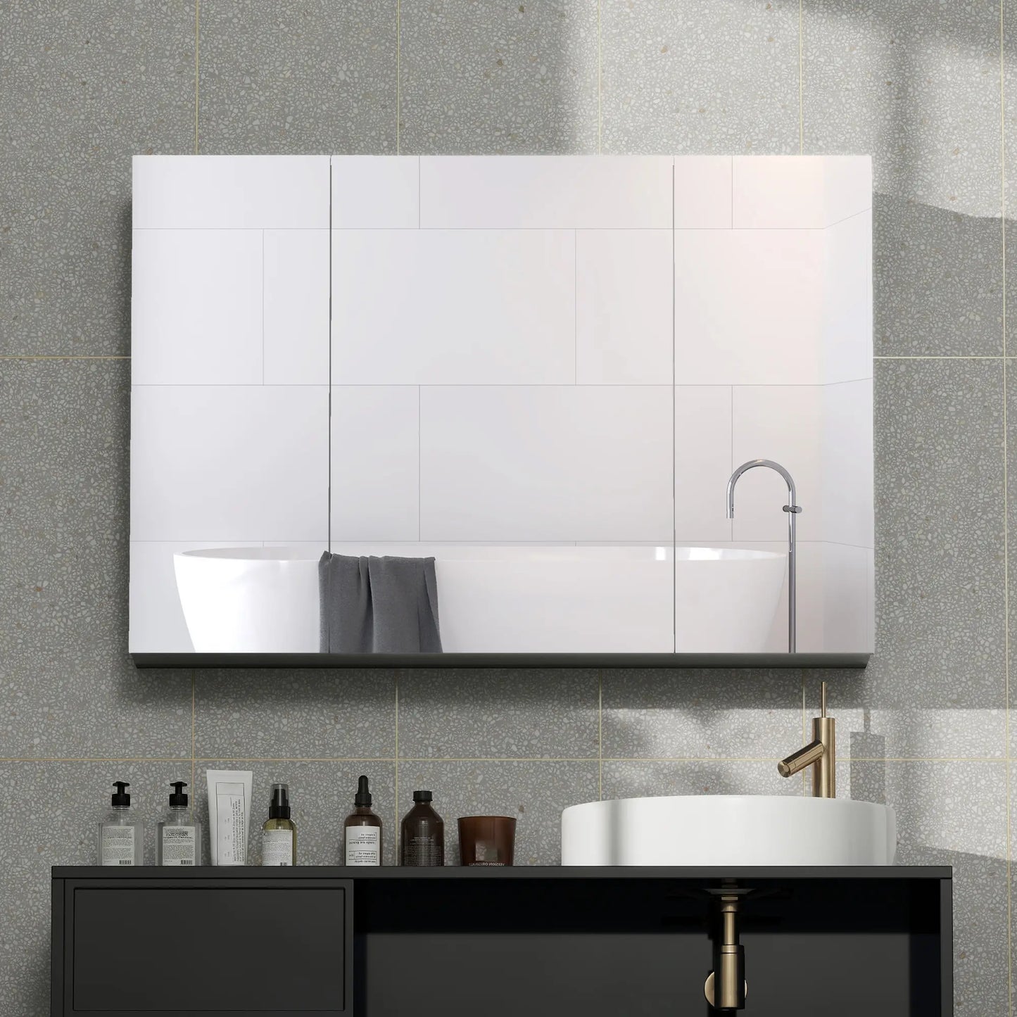 35" x 24" Wall Mirror Cabinet, Bathroom Medicine Cabinet, 3 Doors, Adjustable Shelves, Grey Mirror Medicine Cabinets at Gallery Canada