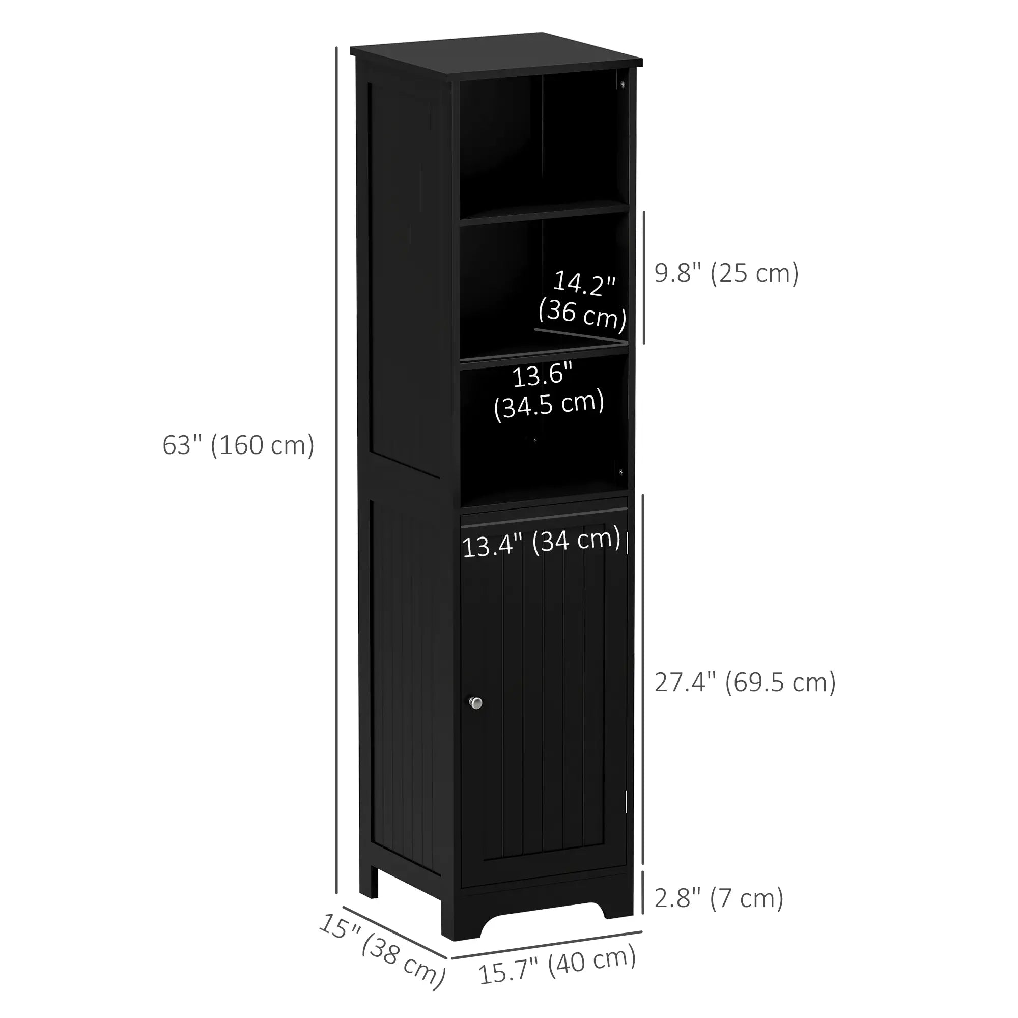 Tall Bathroom Storage Cabinet, Freestanding with Adjustable Shelf, 3 Open Shelves, Black Bathroom Cabinets at Gallery Canada