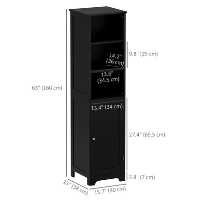 Tall Bathroom Storage Cabinet, Freestanding with Adjustable Shelf, 3 Open Shelves, Black Bathroom Cabinets at Gallery Canada