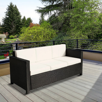 3 Seat Rattan Wicker Sofa, Outdoor Patio Furniture, Cream White Patio Furniture Sets at Gallery Canada