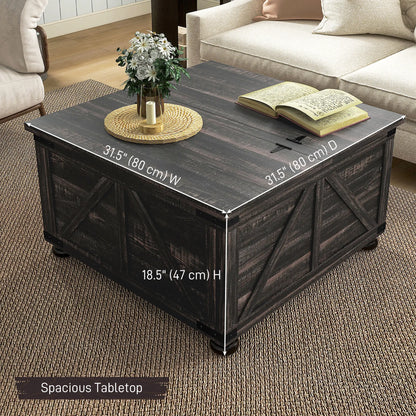 Farmhouse Coffee Table, Square Flip-Top Lid, Hidden Storage, Distressed, Brown Coffee Tables at Gallery Canada