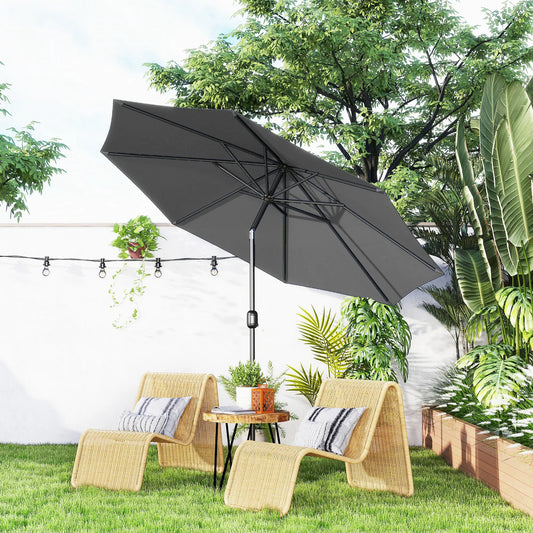 10' x 8' Round Market Umbrella, Crank Handle, Tilt, Grey Sun Umbrellas Grey, Black at Gallery Canada