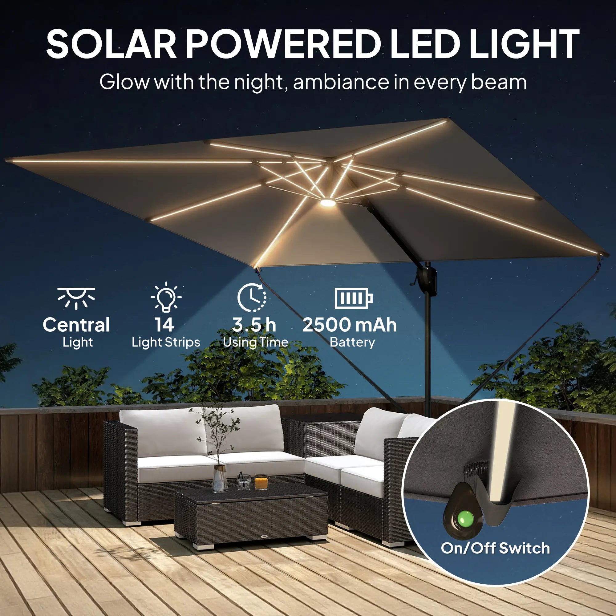 10 x 9.7 Ft Offset Cantilever Patio Umbrella With Lights, Dark Grey Offset Cantilever Umbrellas at Gallery Canada