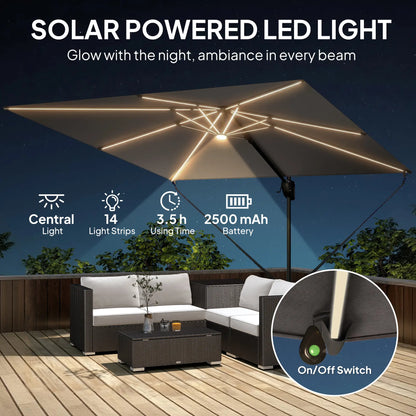 10 x 9.7 Ft Offset Cantilever Patio Umbrella With Lights, Dark Grey Offset Cantilever Umbrellas at Gallery Canada
