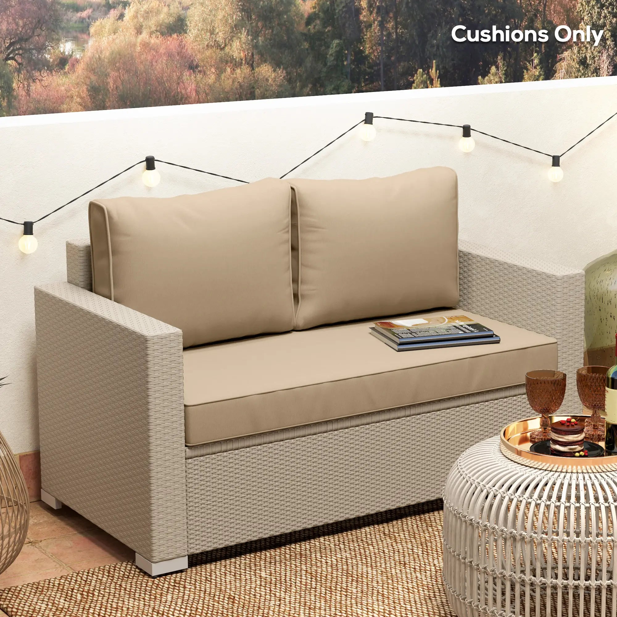 Outdoor Seat Cushions With Backrest, Loveseat Double Sofa, Beige Patio Chair Cushions at Gallery Canada