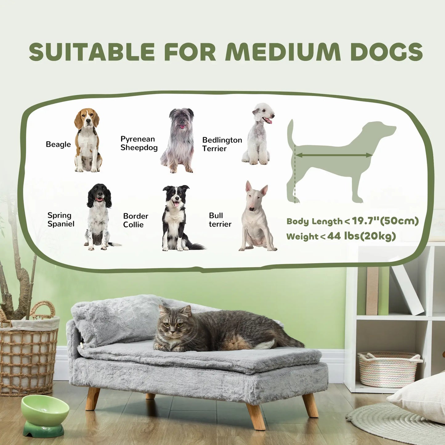 Dog Sofa Bed for Medium Pets, Removable Washable Cover, Light Grey Dog Sofas at Gallery Canada