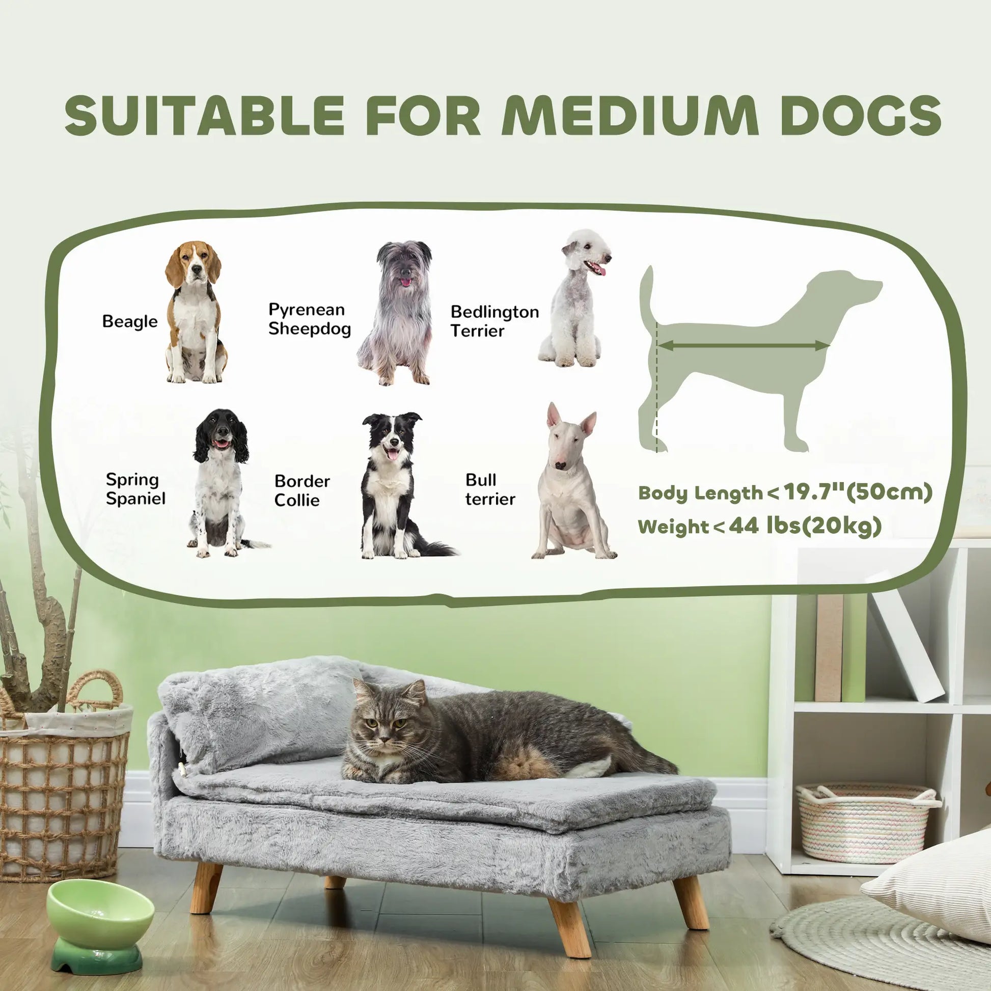 Dog Sofa Bed for Medium Pets, Removable Washable Cover, Light Grey Dog Sofas at Gallery Canada