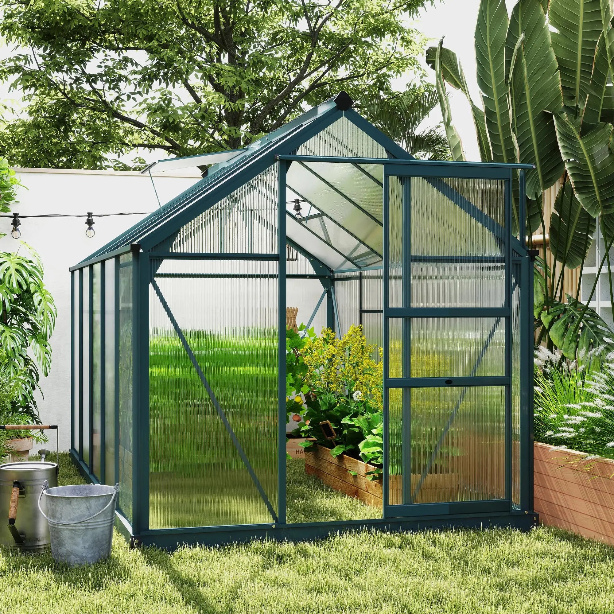 6' x 10' x 6.6' Polycarbonate Greenhouse, Walk-In Garden Kit, Green Walk In Greenhouses at Gallery Canada