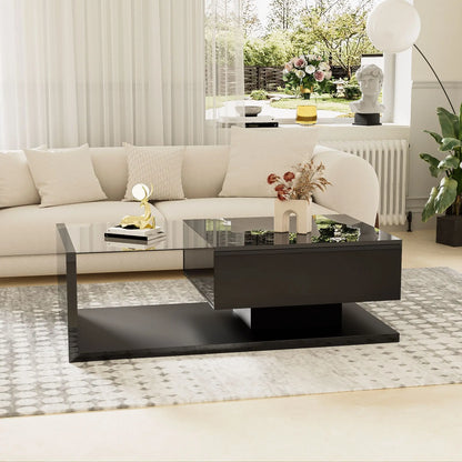Coffee Table, Glass Top with LED, 41.5" L x 21.5" W x 12.5" H, Black Coffee Tables at Gallery Canada