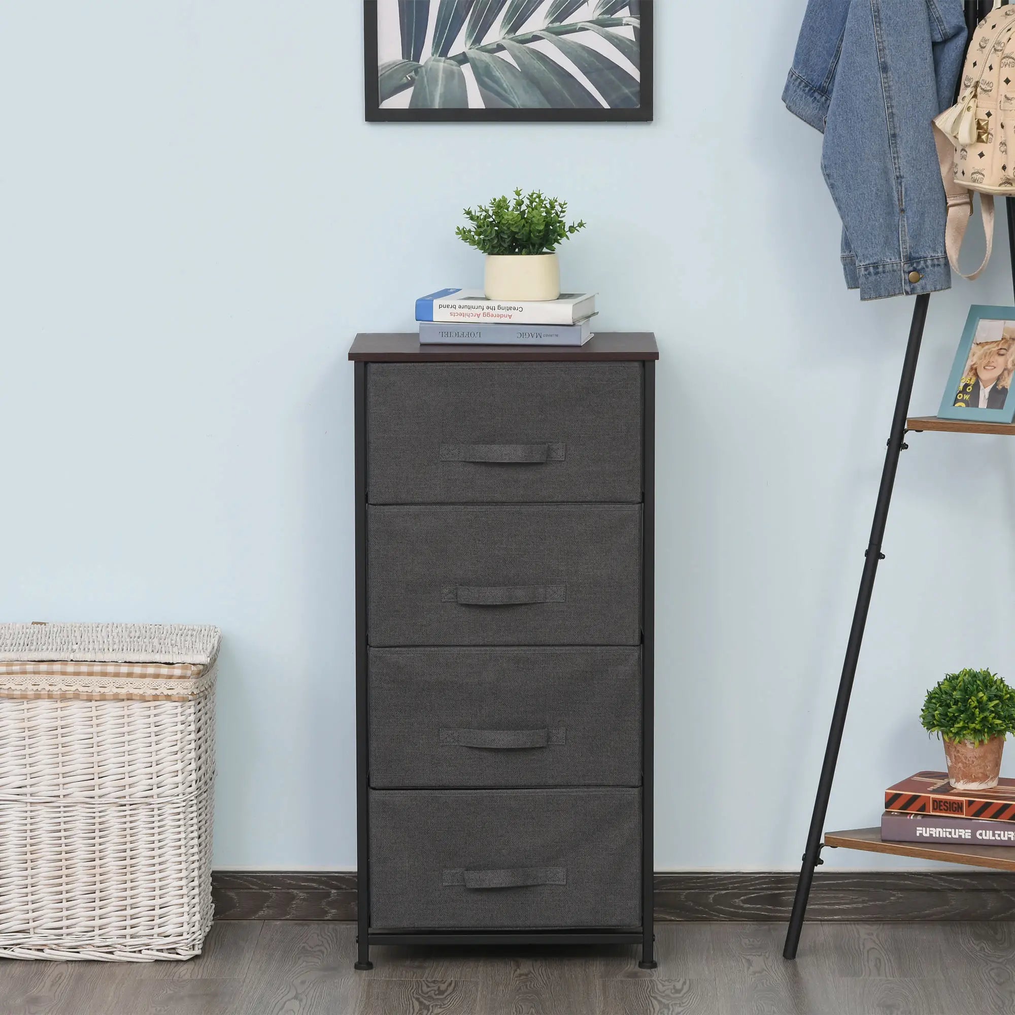 Linen Drawer Cabinet, 4 Removable Drawers, Metal Frame, Adjustable Feet, Black Storage Cabinets at Gallery Canada