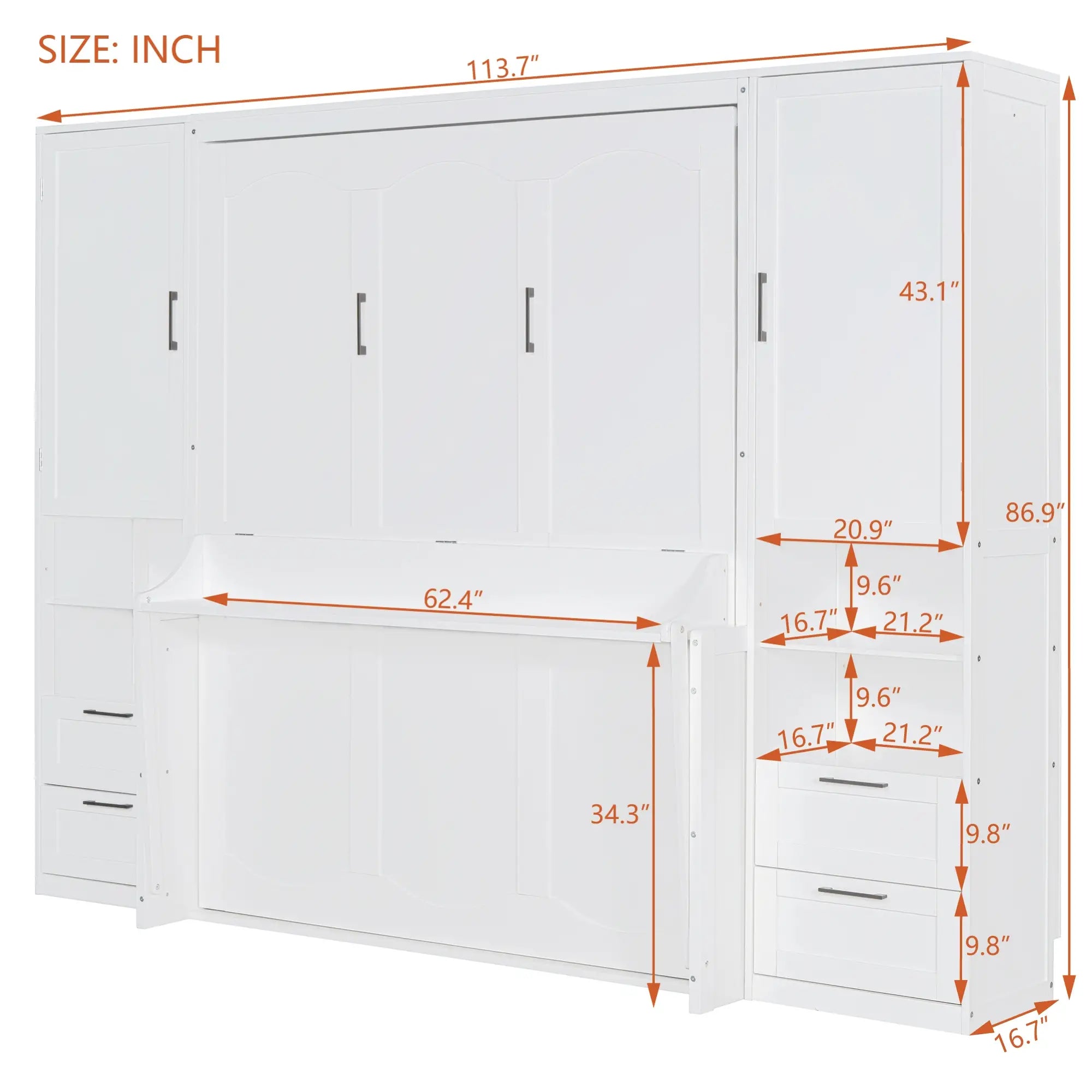 Murphy Bed with Closet, Drawers, Shelves, 114