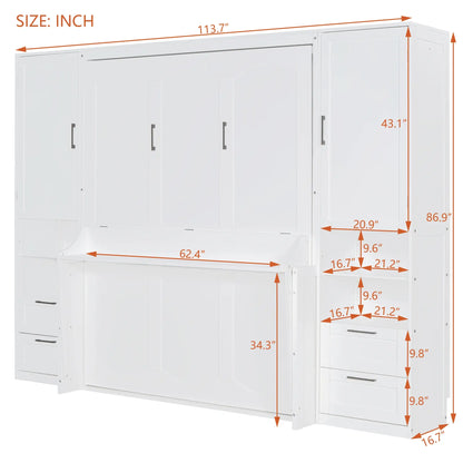 Murphy Bed with Closet, Drawers, Shelves, 114" L x 17" W x 87" H, White Bed Frames at Gallery Canada