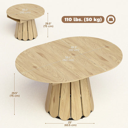 Extendable Round To Oval Dining Table With Storage Shelf, Natural Dining Tables at Gallery Canada