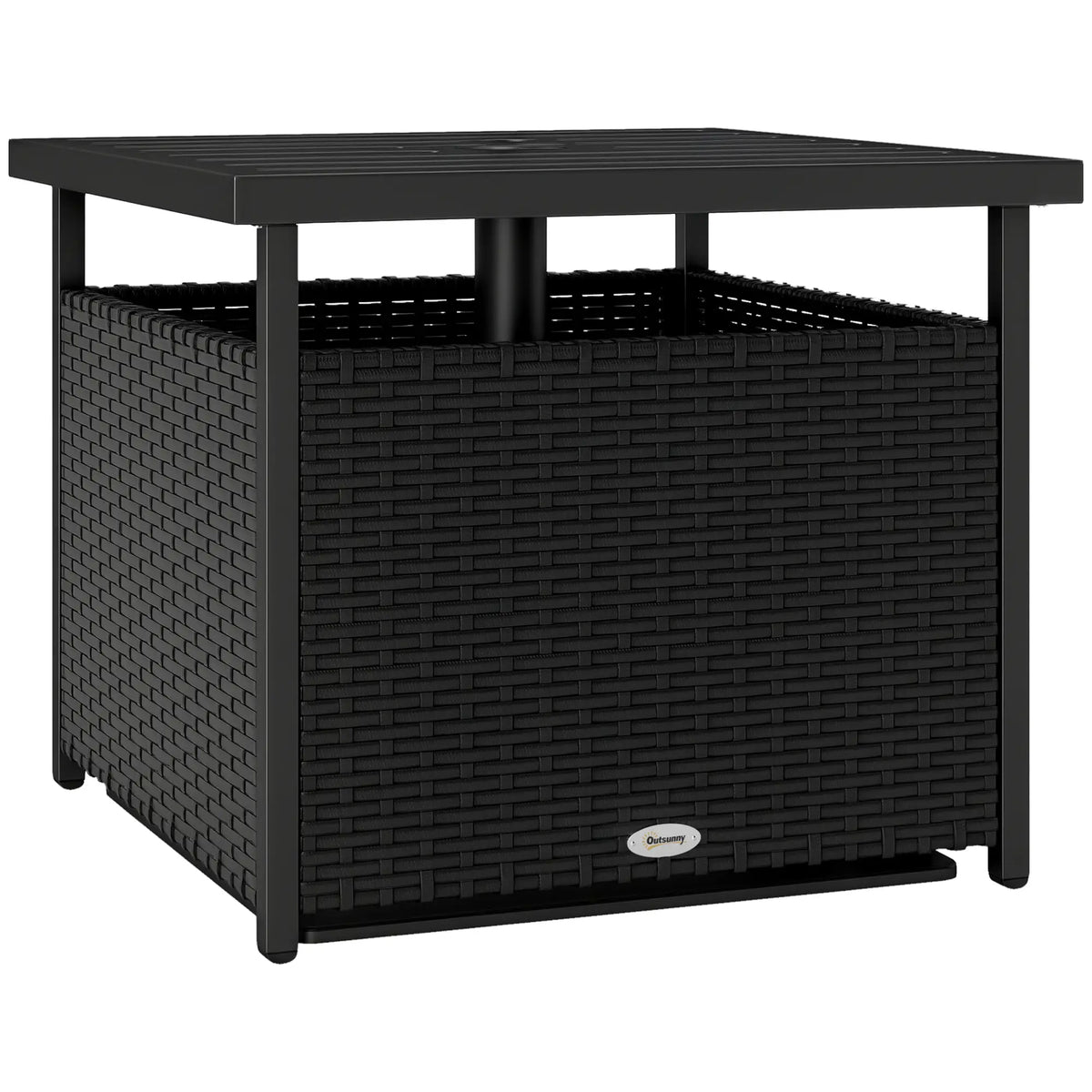 21.75" Table de café en rotin extérieur, trou pour parapluie, noir