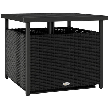 21.75" Table de café en rotin extérieur, trou pour parapluie, noir