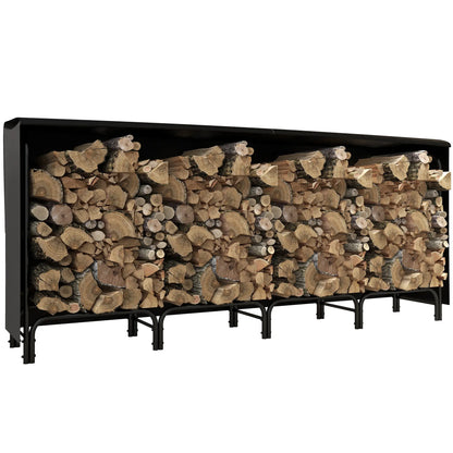 8ft Outdoor Firewood Rack With Cover, Adjustable Wood Storage, Black Firewood Racks at Gallery Canada