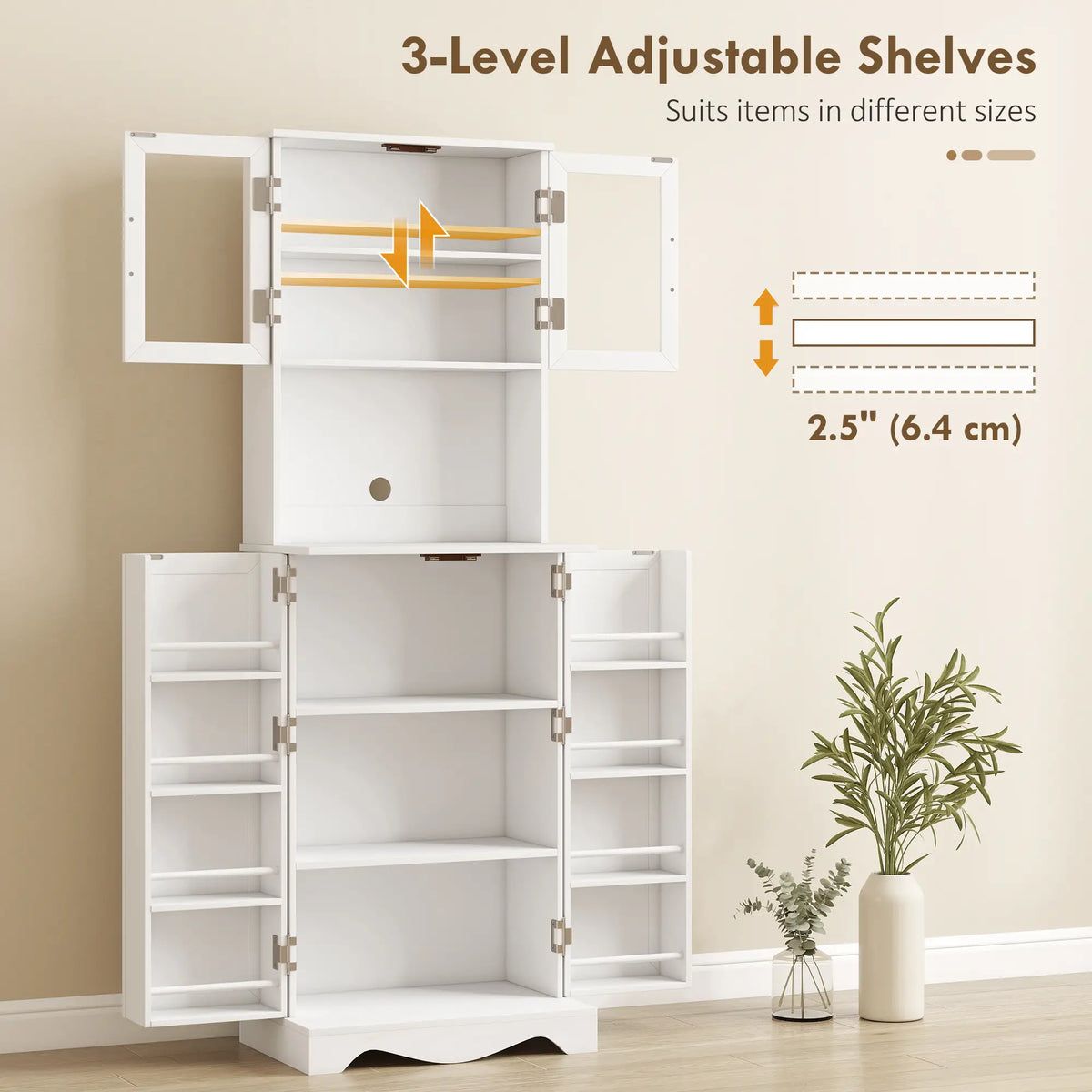 71 Inch Kitchen Pantry Cabinet, Freestanding Hutch with 8 Shelves, White Kitchen Pantry Cabinets at Gallery Canada