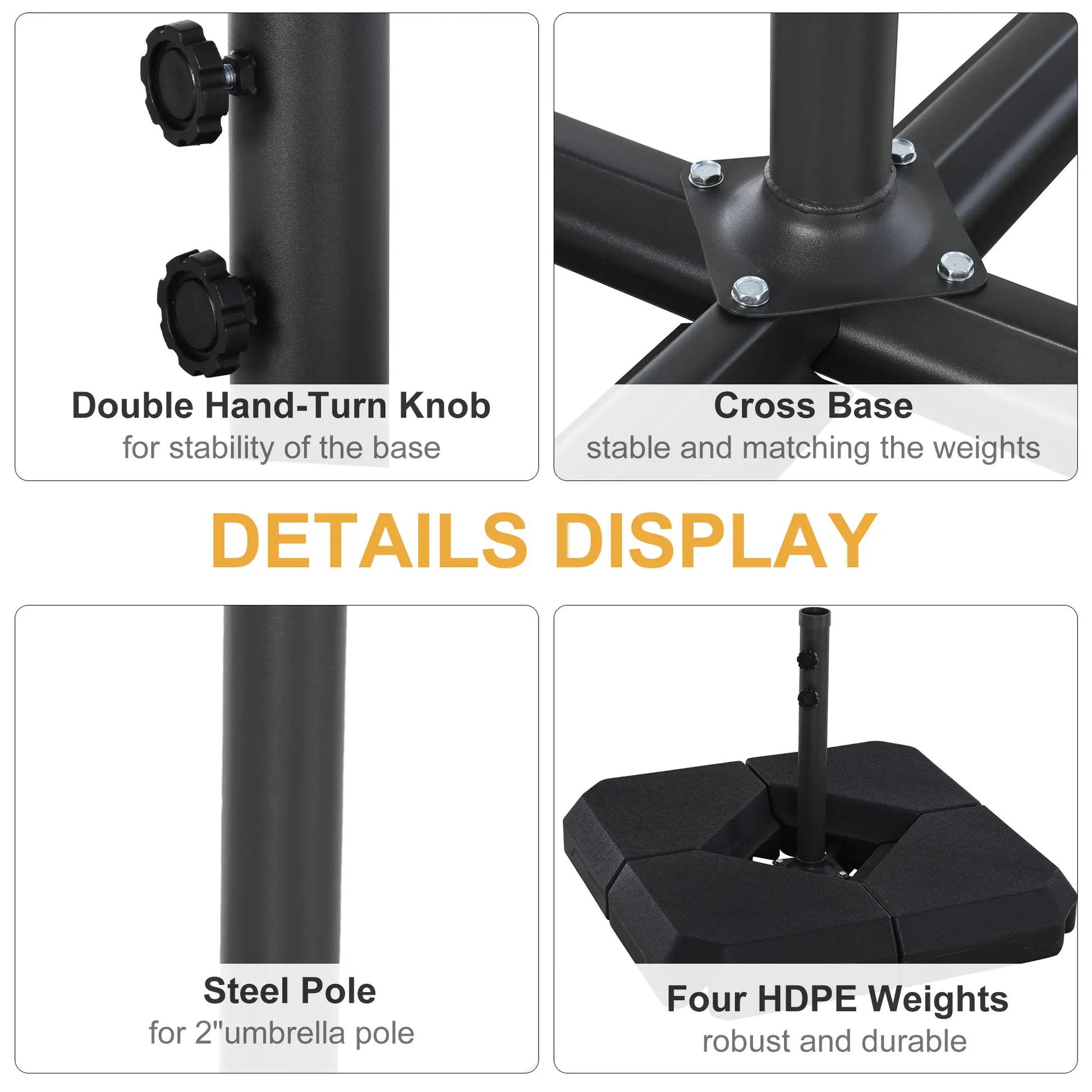 Umbrella Stand, 2" Poles, Steel Base, 4 Fillable Weights, 158lbs Sand or 132lbs Water, Black Umbrella Bases at Gallery Canada