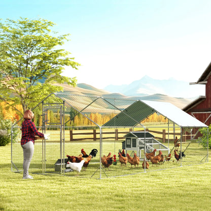 Large Metal Chicken Run, Waterproof UV-Resistant Cover, Feeding Door, Hanging Feeder, Perch, 18-24 Chickens Chicken Coops at Gallery Canada
