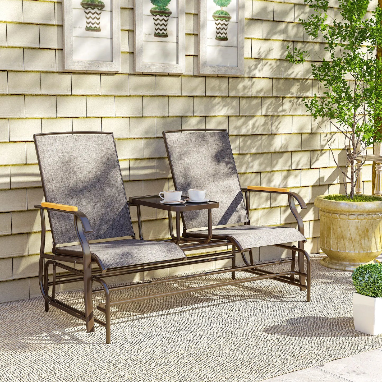 2-Person Glider Bench, Outdoor Mesh Loveseat with Table Outdoor Gliders at Gallery Canada
