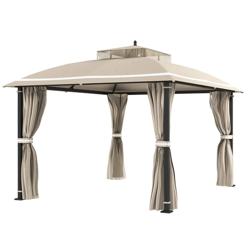 10' x 12' Outdoor Gazebo, Double Roof with Netting, Curtains